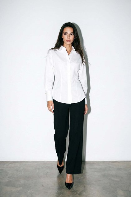 Ecru Pleated Detailed Cuffed Shirt