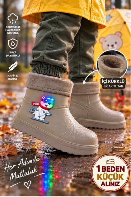Çocuk Kışlık Emojili Işıklı Konforlu Yağmur Çizmesi Unisex