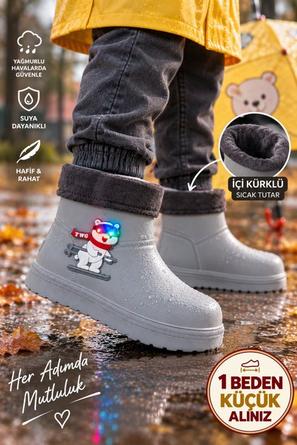 Çocuk Kışlık Emojili Işıklı Konforlu Yağmur Çizmesi Unisex