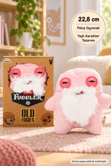 Fuggler Old Fogies Oogah Boogah Pink and White Bearded Plush Toy - 22.5 cm