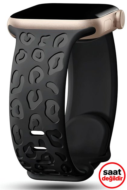 Apple Watch 12 11 10 46mm 9 8 7 6 SE Ultra Uyumlu 42-44-45-49mm Leopar Desenli Silikon Kordon
