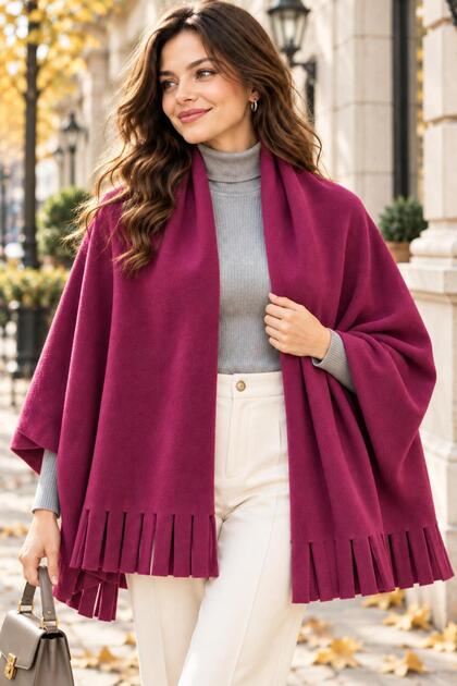 Women's Polar Fabric Purple Shawl, Scarf, Tasseled Winter Warm Shoulder Shawl, 65X170Cm