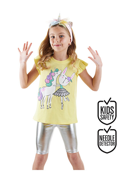 Unicorn Kız Çocuk T-shirt Metalik Tayt Takım