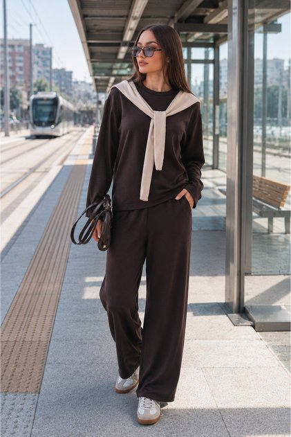 Women's Shawl Look Detailed Sweat Pants Modal Set 265193 -