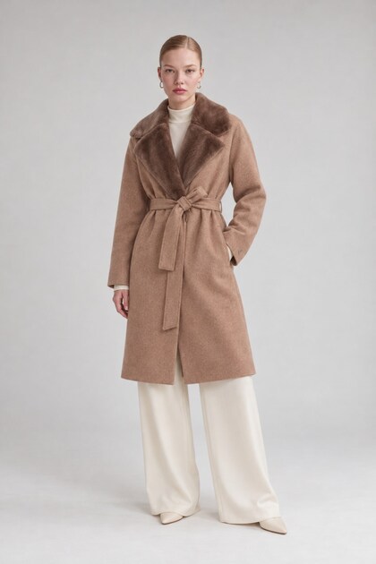 Plush Detailed Cashmere Coat Toprak