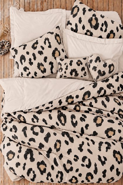 Fitted Sheet Duvet Cover Set Double Leopard Brown