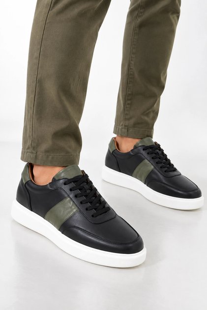 Thrust Men's Genuine Leather Sneaker Shoes - Black