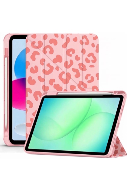 Honor Pad X8B/X8A 11 inç Uyumlu Kılıf Yumuşak Kalem Bölmeli Akıllı Uyku Modlu Yatay ve Dikey Standlı Kapak - Leopar Fiyonk Desenli