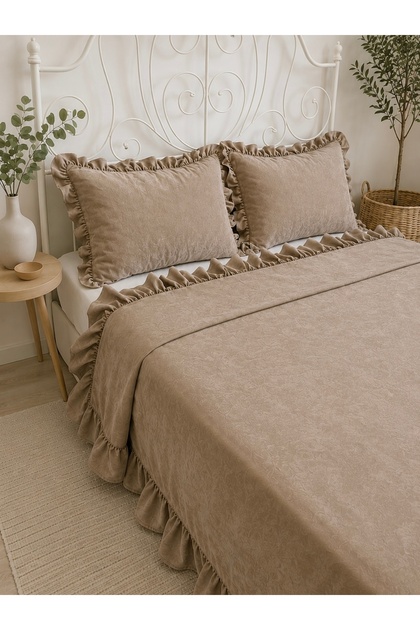 Pearl Ruffle Milk Brown Bedspread Double Size