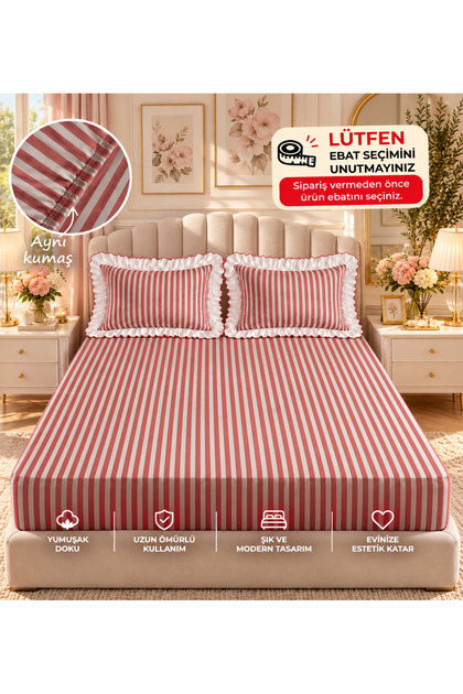 Ruffled Striped Elastic Bed Sheet Set
