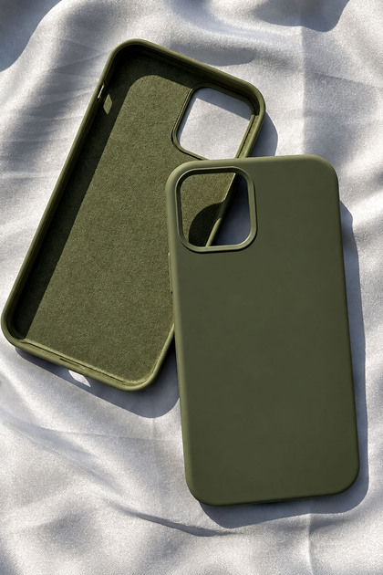 iPhone 12 / 12 Pro için Kılıf Lansman Logolu İçi Yumuşak Kadife 12 kılıfı silikon HAKİ