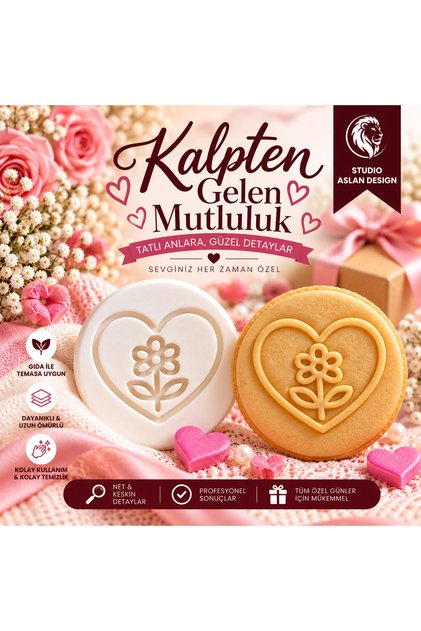 Heart Flower Patterned Sugar Paste Mold | Pla Fondant Printing Mold | Cake Cookie Decorating Tool