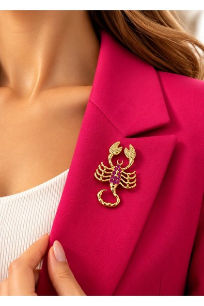 Akrep Broş El Emeği Kristal Taşlı Çok Amaçlı Yaka İğnesi