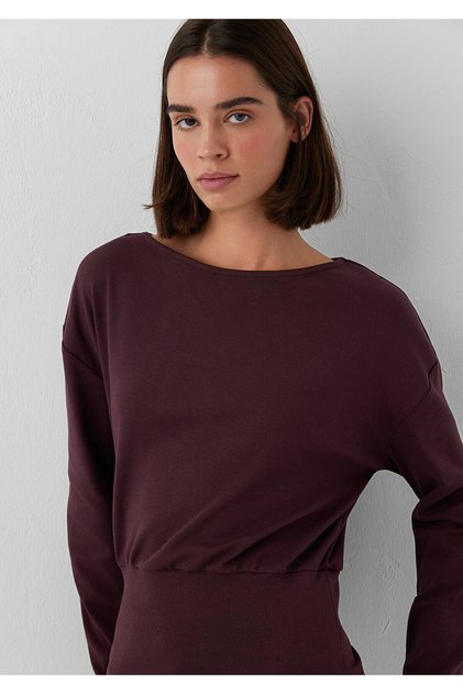 Detaliu în talie, decolteu bărcuță, roșu claret, croială normală / Regular Fit 1620088-70223