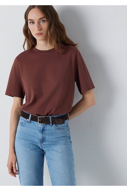Kahverengi Basic Tişört Regular Fit / Normal Kesim 1614218-70257