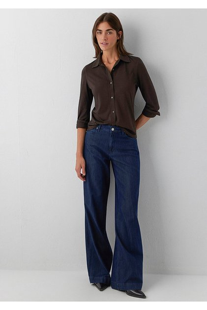 (Tencel™) Lyocell Karışımlı Kahverengi Örme Gömlek Semi Slim Fit / Yarı Dar Kesim 1614363-90707