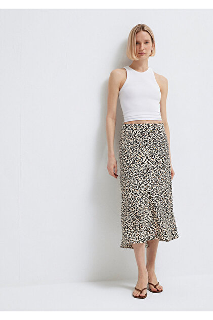 Leopar Baskılı Ekru Midi Etek 1310583-91477