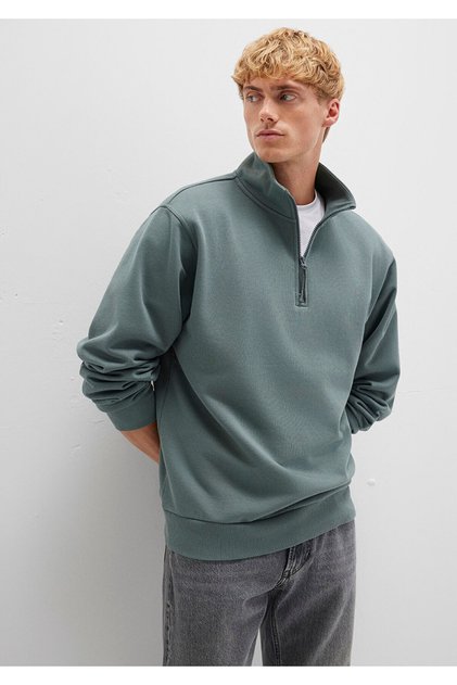 Semi-Zip Green Basic Sweatshirt 0S10278-71577
