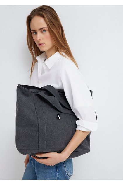 Cat Embroidered Anthracite Denim Bag 1913284-22864