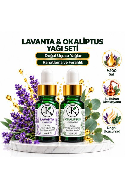 Eucalyptus & Lavender Essential Oil Glass Dropper Bottle, 100% Pure and Natural, 2-Piece Set, 2x10 ml (Eucalyptus & Lavender Essential Oil)