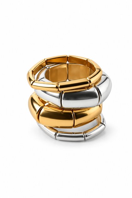 Zr Model 4 lü Lastikli Bileklik Seti Gold Silver Çelik Görünümlü Şık Modern Bileklik