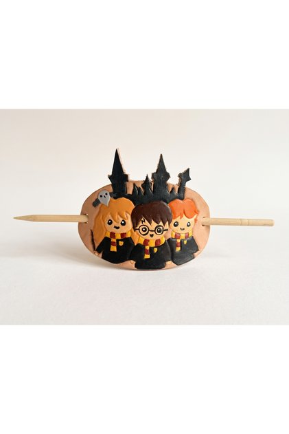 Hair Clip, Genuine Leather, Harry Potter Shaped - Handmade, Craft
