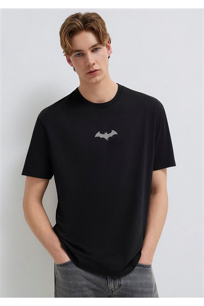 Batman Baskılı Siyah Tişört Loose Fit / Bol Rahat Kesim 066878-900
