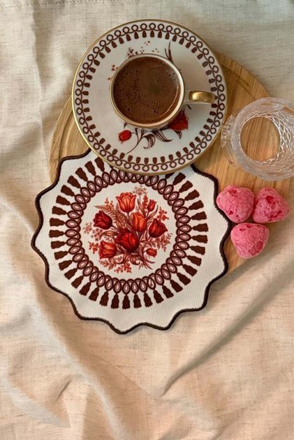 Timeless Antique Curtain Design Embroidered Cocktail Napkin 1 Piece