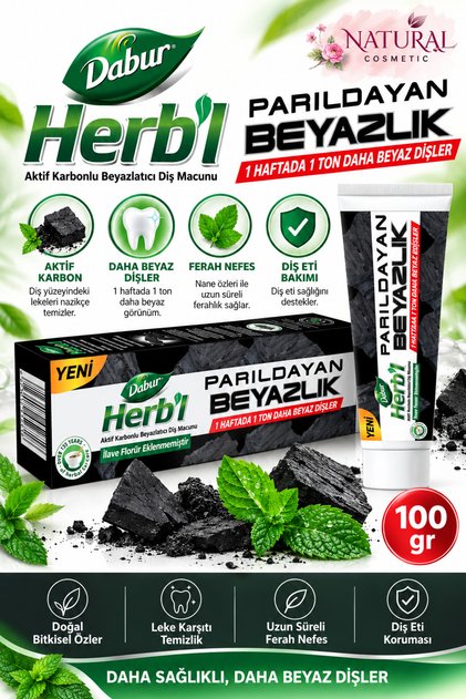 Dabur Herb White Whitening Toothpaste with Activated Charcoal 100Gr