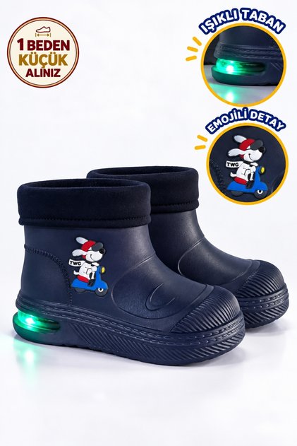 Çocuk Kışlık Emojili Işıklı Konforlu Yağmur Çizmesi Unisex