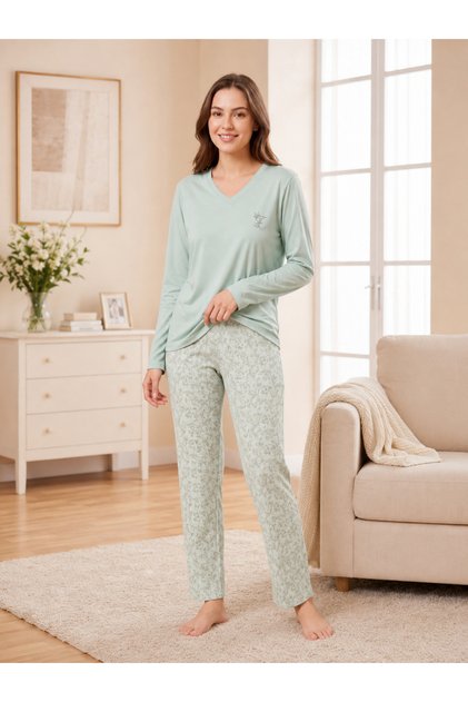 Women's Viscose Pajamas Set Winter Long Sleeve V-Neck Patterned Comfortable Sleepwear m L XL XXL 89-158