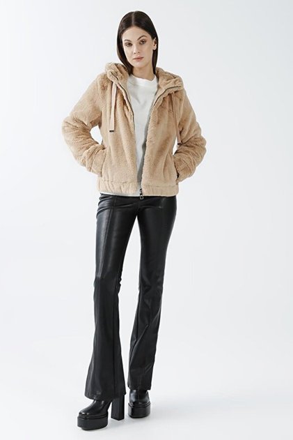 ONLVIDA FUR HOODED JACKET CC OTW Bej Kadın Ceket 15260047