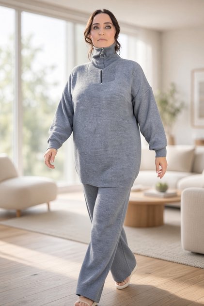 Front Half Zippered 100% Acrylic Fabric Large Size Bottom Top Set