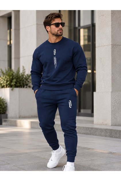Men's Printed Crew Neck Bottom Top Set