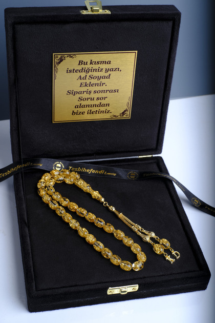 Premium Kutu & Harf Eklemeli & 24K Altın Parçacıklı Hediyelik Tesbih