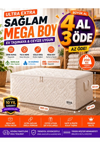 Dayanıklı Yorgan Döşek Hurcu 100x60x60cm Üstten Komple Fermuarlı 180 kg TaşımaKapasiteli Esnek Kalın