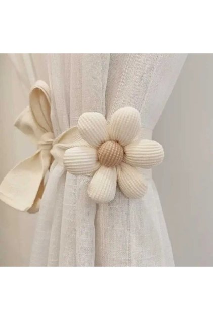 rice-white 3D Flower Curtain Ties Car Curtain Ties Decorative Ties Bundle Rope Children's Room Decor