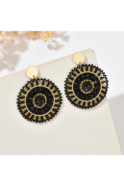 Black Bohemian Vintage Resort-Style Handmade Beaded Round Pendant Earrings Perfect for women to wear