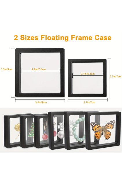 10 Pack (9X9cm) black 10 pack 3D Floating Frame Display Stand, Transparent PE Floating Display Case