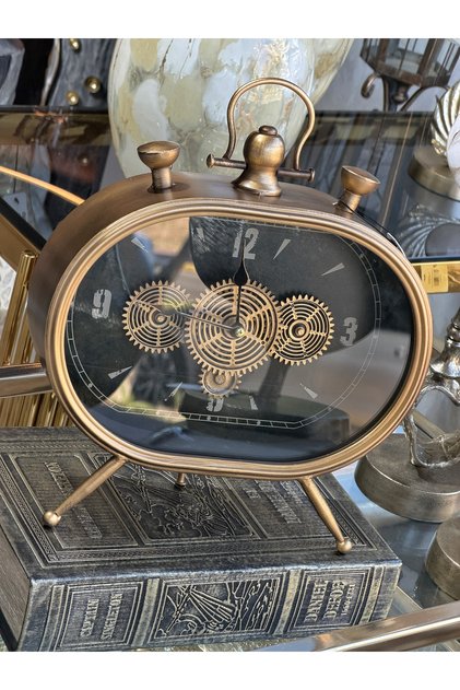 Treppiede Metal Çarklı Masa Saati 29x34 Cm