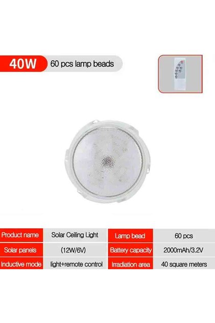 40W LED Solar Ceiling Light 25/40/60/80/100W Solar Lamp Outdoor Waterproof Remote Control for Garde
