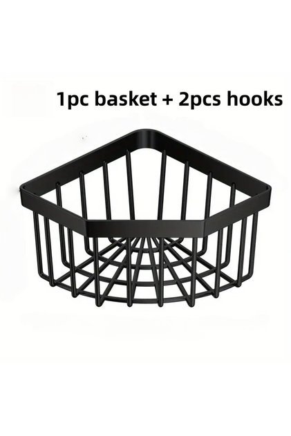 black Triangle Sink Draining Rack Set (One Draining Basket + Two Hooks) Is a Space-Saving Storage So