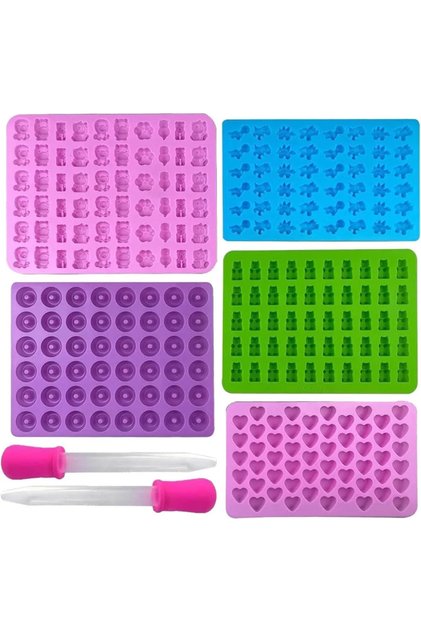 7PCS 5Pcs Candy Silicone Moulds with 2 Dropper Set Candy Gummy Molds Jelly Trays Mold Set Reusable C