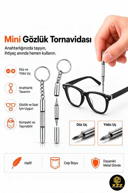 Anahtarlık Gözlük Tornavida Seti Saatçi Tornavidası Çift Uçlu Yıldız ve Düz Tornavida