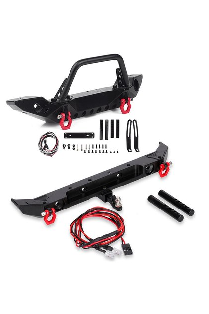 suit 1pcs RCXAZ Metal Front Bumper and Rear Bumper with LED Lights for 1/10 RC Tracked Axial SCX10 I