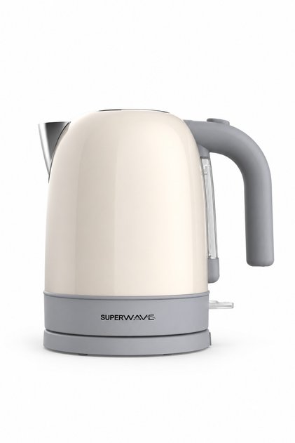 SUPERWAVE Electric Kettle 1.7 L, 1850–2200 W, 304 Stainless Steel, 360° Base, Auto Shut-Off, Cream, SW-5006