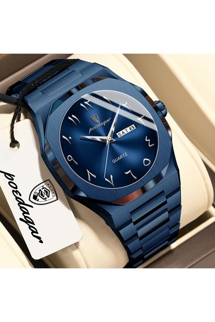 830 Blue Blue POEDAGAR Luxury Fashion Men's Clock Waterproof Week Date Male Watch Quartz Stainless S