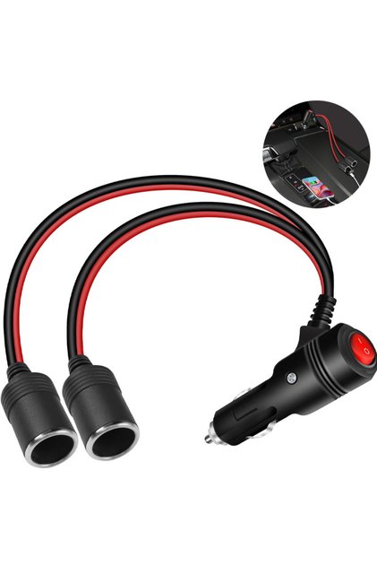 Car Cigarette Lighter 12V 24V Splitter Adapter W/ On Off Switch 1 Male To 2 Female Sockets Y Spli...