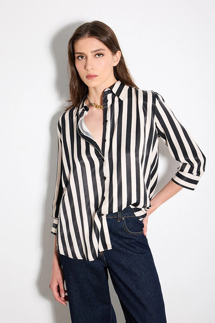 Striped Satin Shirt - Black