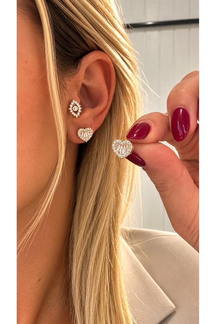 Baguette Stone Heart Model Zircon Xp Stainless Steel Earrings